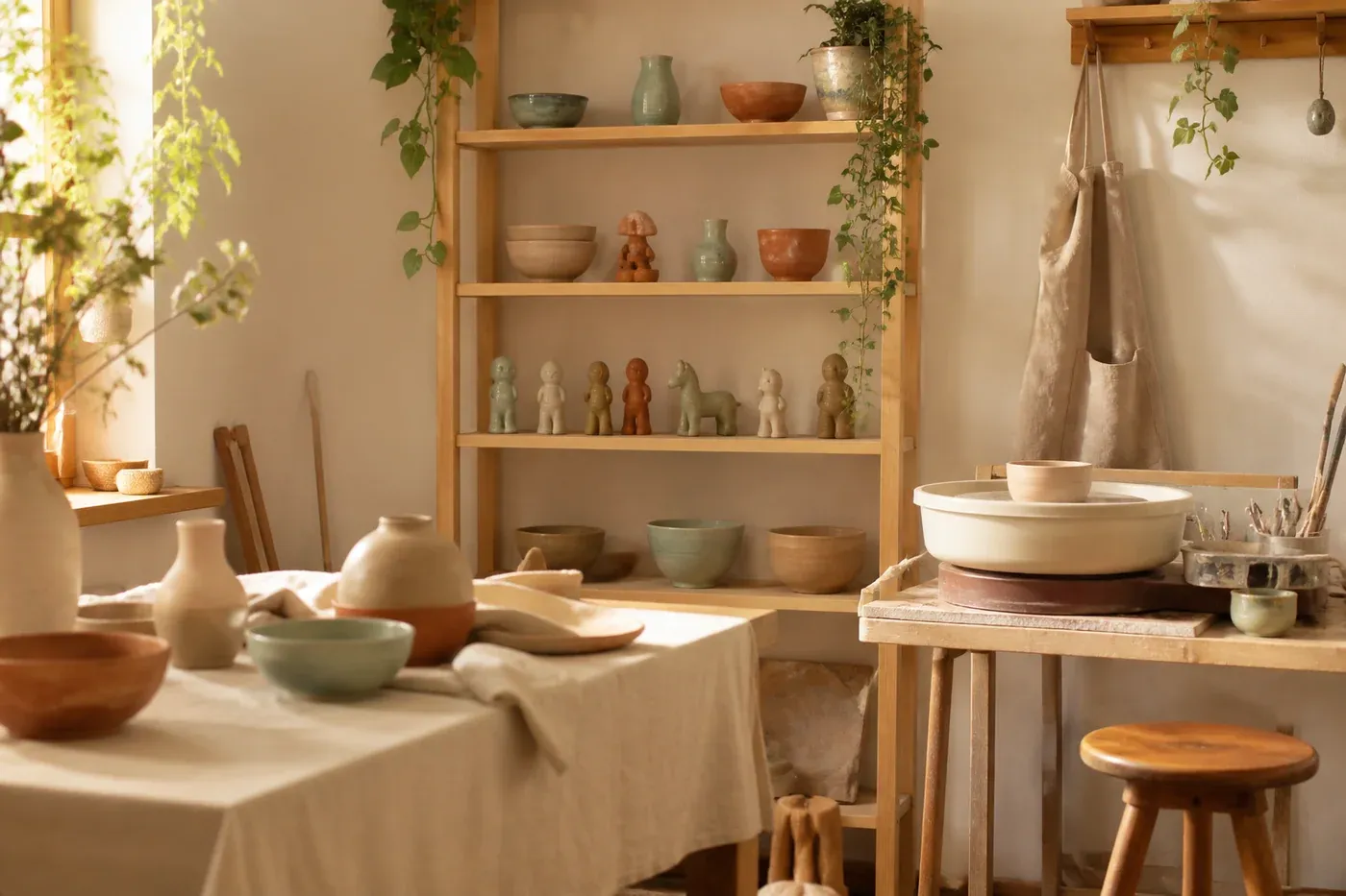 L'atelier Barbotine : étagère de créations en argile et céramique