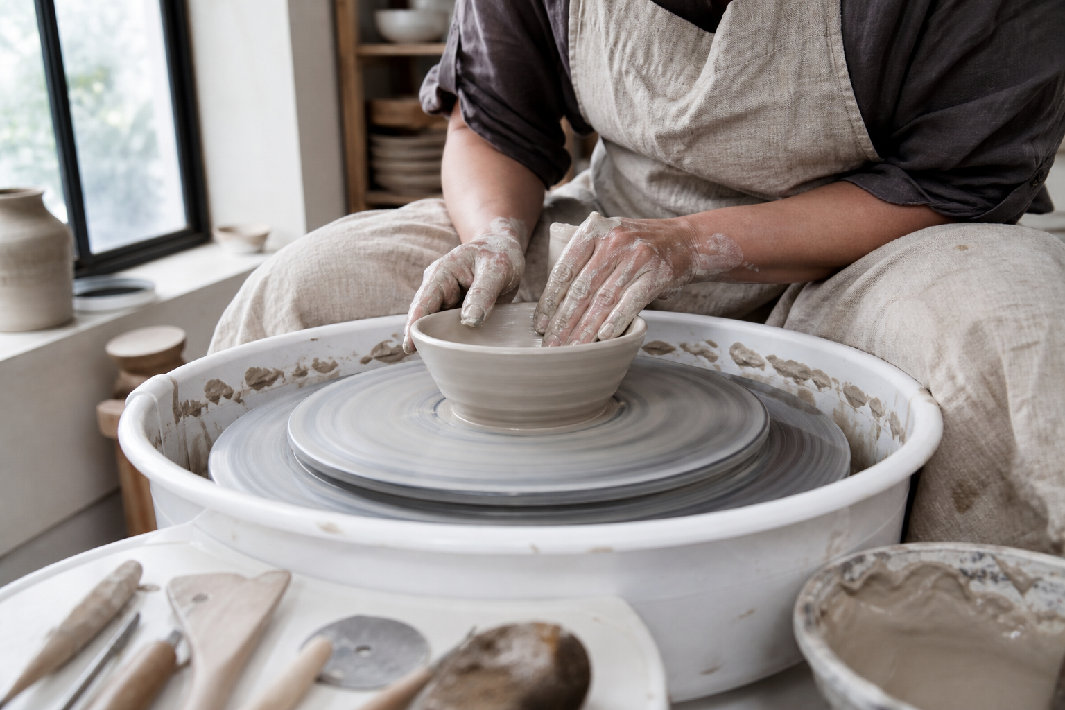 Un tour à poterie adapté rend les débuts plus sereins